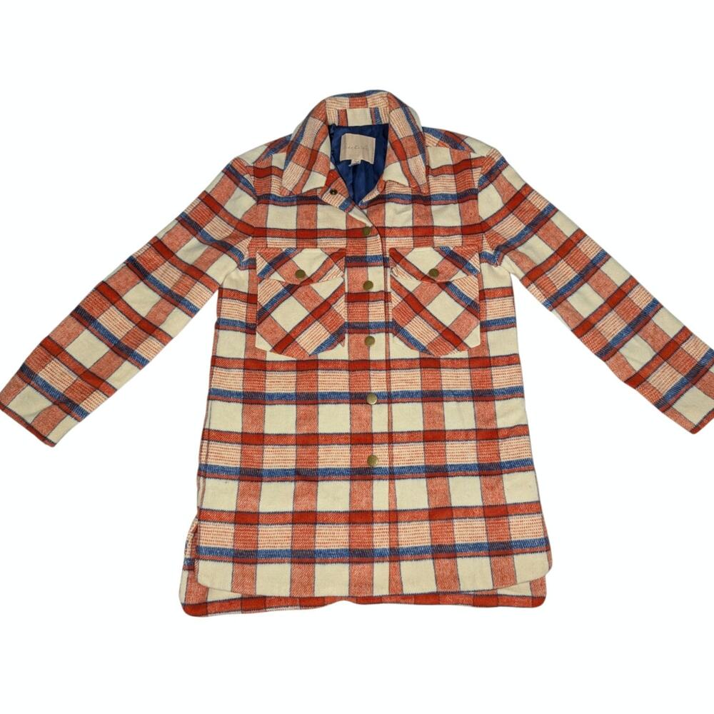 Hutch x Anthropologie Donna Plaid Shirt Jacket Shacket Women's Sz S Orange Blue - Picture 6 of 11